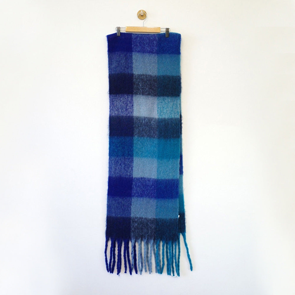 Plaid Fringed Scarf Warm Long Wrap for Women