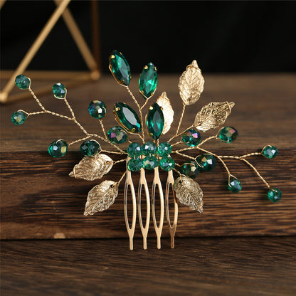 Green Crystal Gold Leaf Wedding Hair Comb