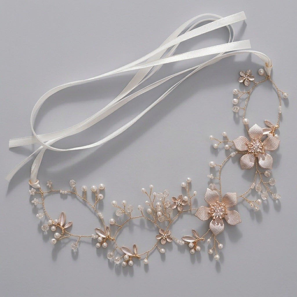 Exquisite Pearl and Crystal Flower Headpiece for Bridal Photoshoots