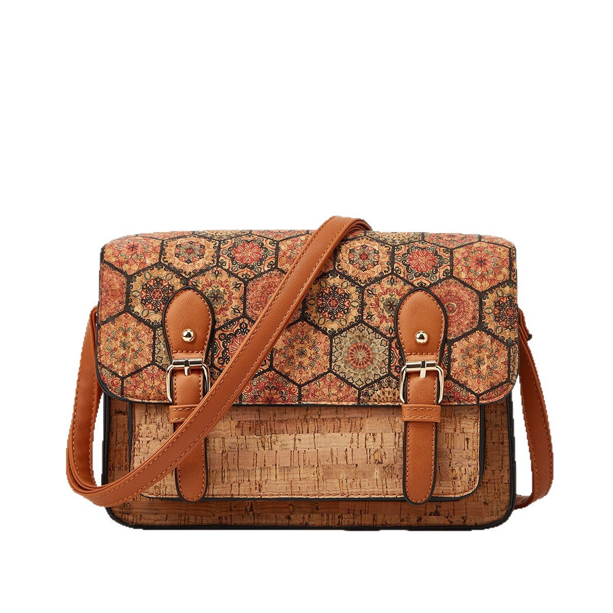 Big Capacity Vintage Floral Cork Messenger Bag