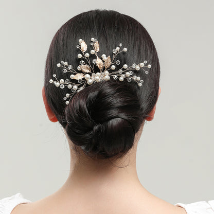 Gold Leaf Crystal Bridal Hair Comb Elegant Wedding Headpiece
