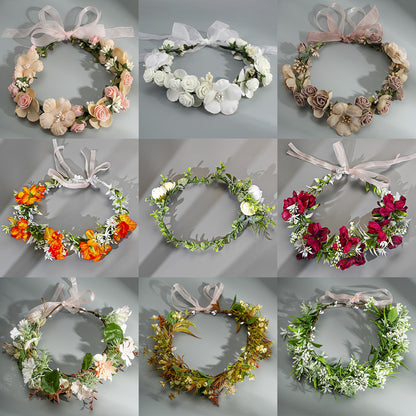 Floral Headband with Ribbons Handmade for Boho and Beach Photoshoots