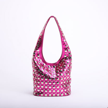 Punk Style Studded Bucket Bag With Soft PU Leather