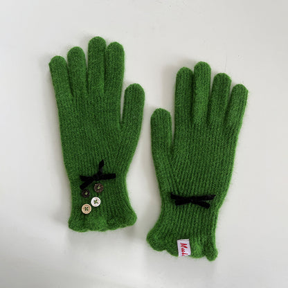 Elegant Touchscreen Knit Gloves with Bow Design