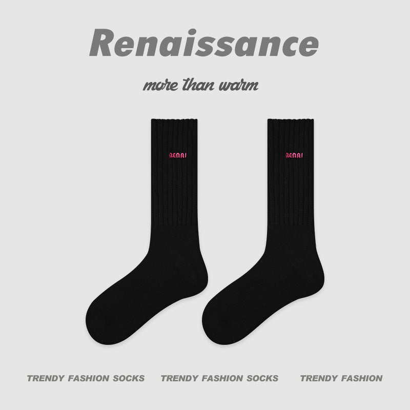 Mid Calf Colorblock Cotton Blend Slouch Socks