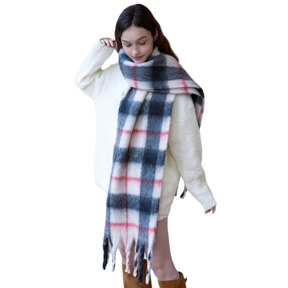Thick Cozy Plaid Scarf with Fringes for Women