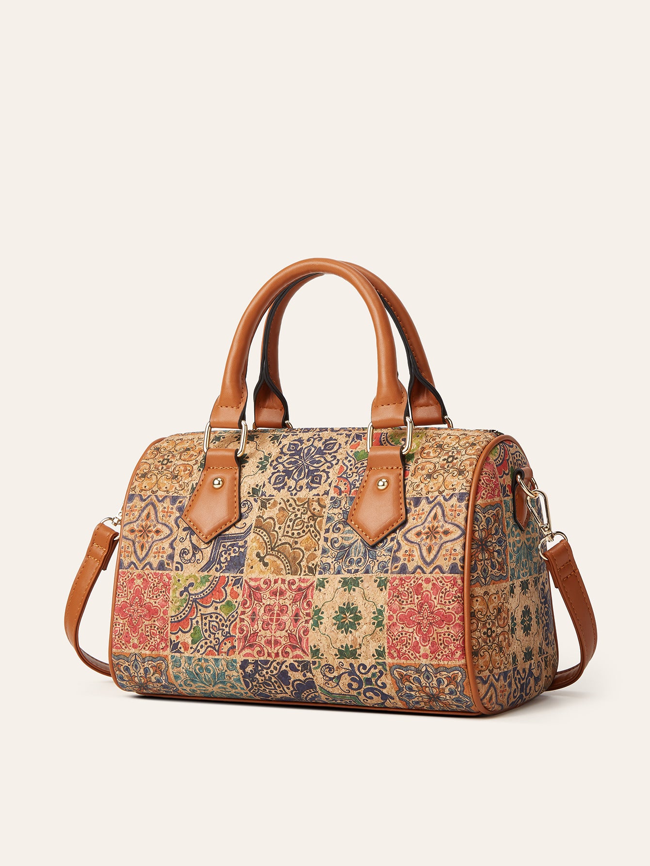 Retro Cork Texture Tote Bag with Ethnic Print