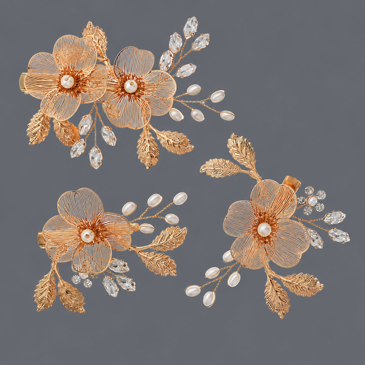 Elegant Floral Hair Clips with Pearl and Rhinestone Accents