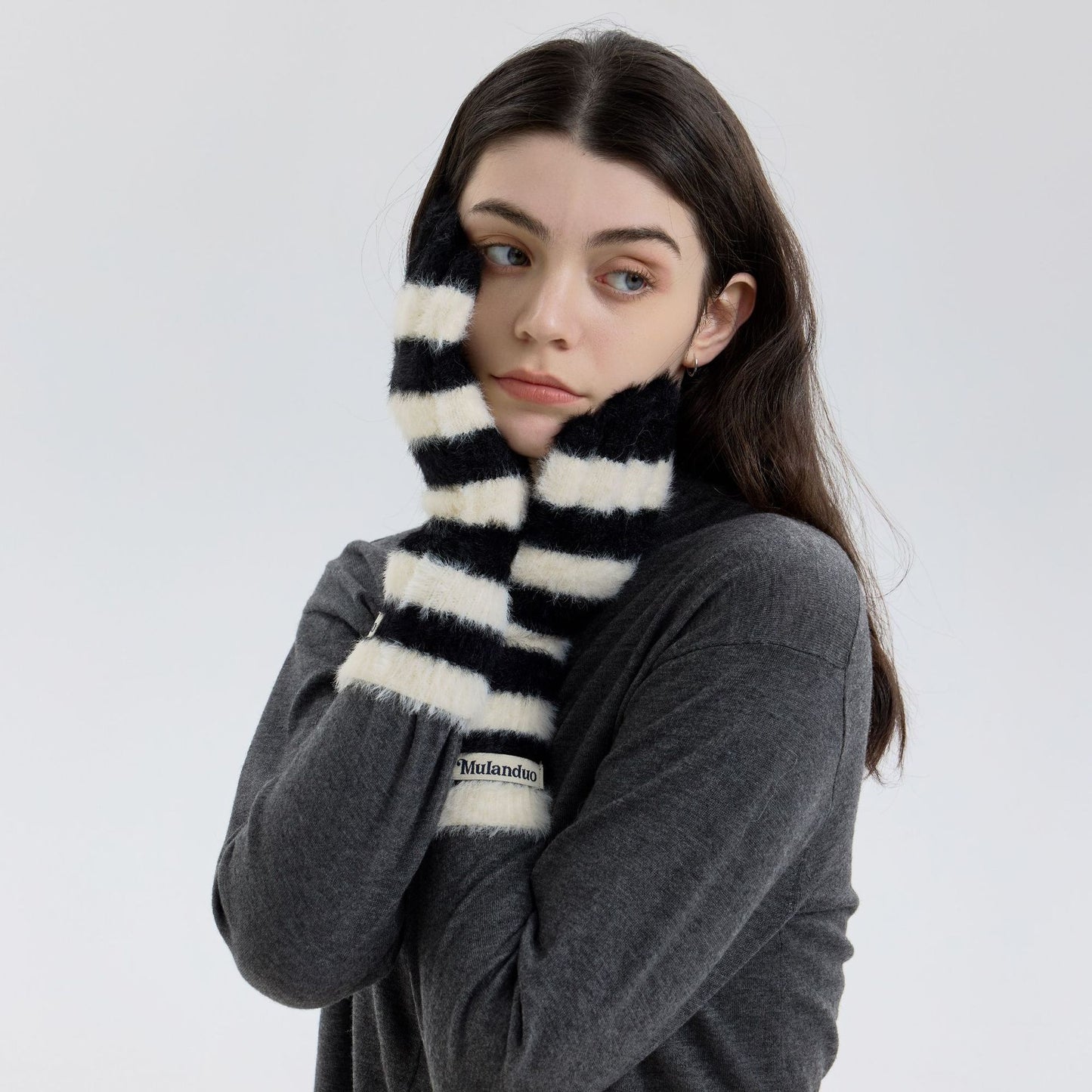 Trendy Striped Knit Fingerless Gloves for Women