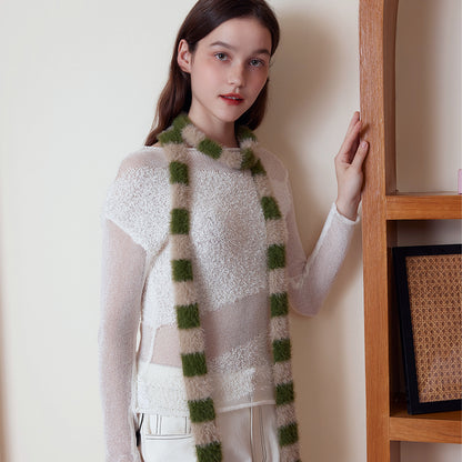 Trendy Striped Knit Scarf for Women - Versatile Chic Autumn/Winter Accessory