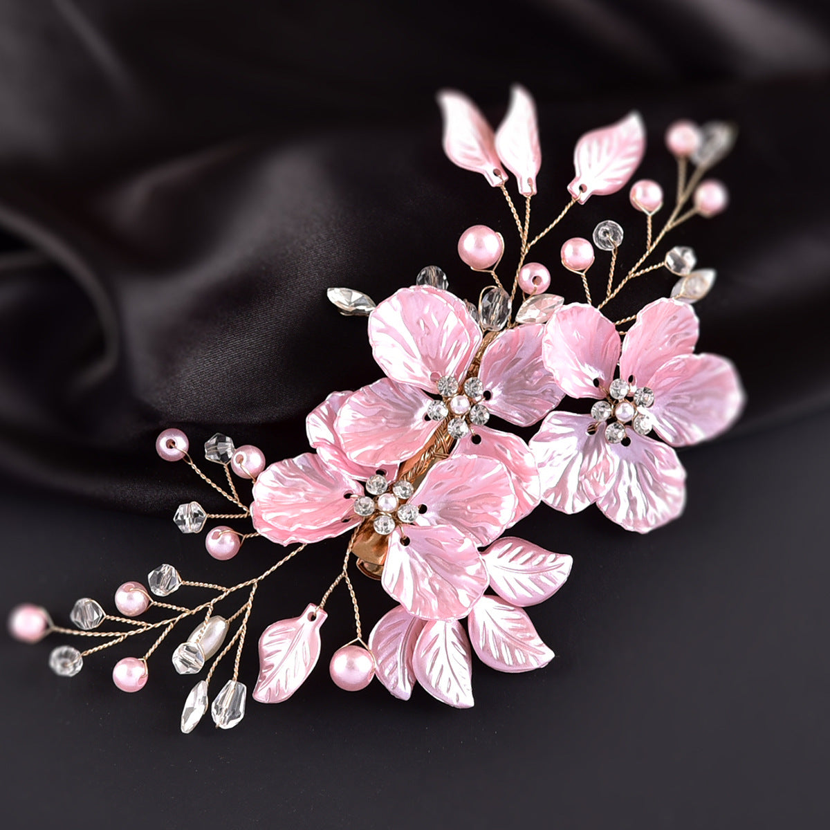 Pearl and Crystal Wedding Hair Clip with Shell Petal Design