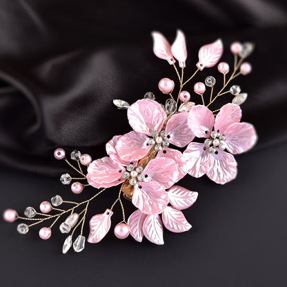 Pearl and Crystal Wedding Hair Clip with Shell Petal Design