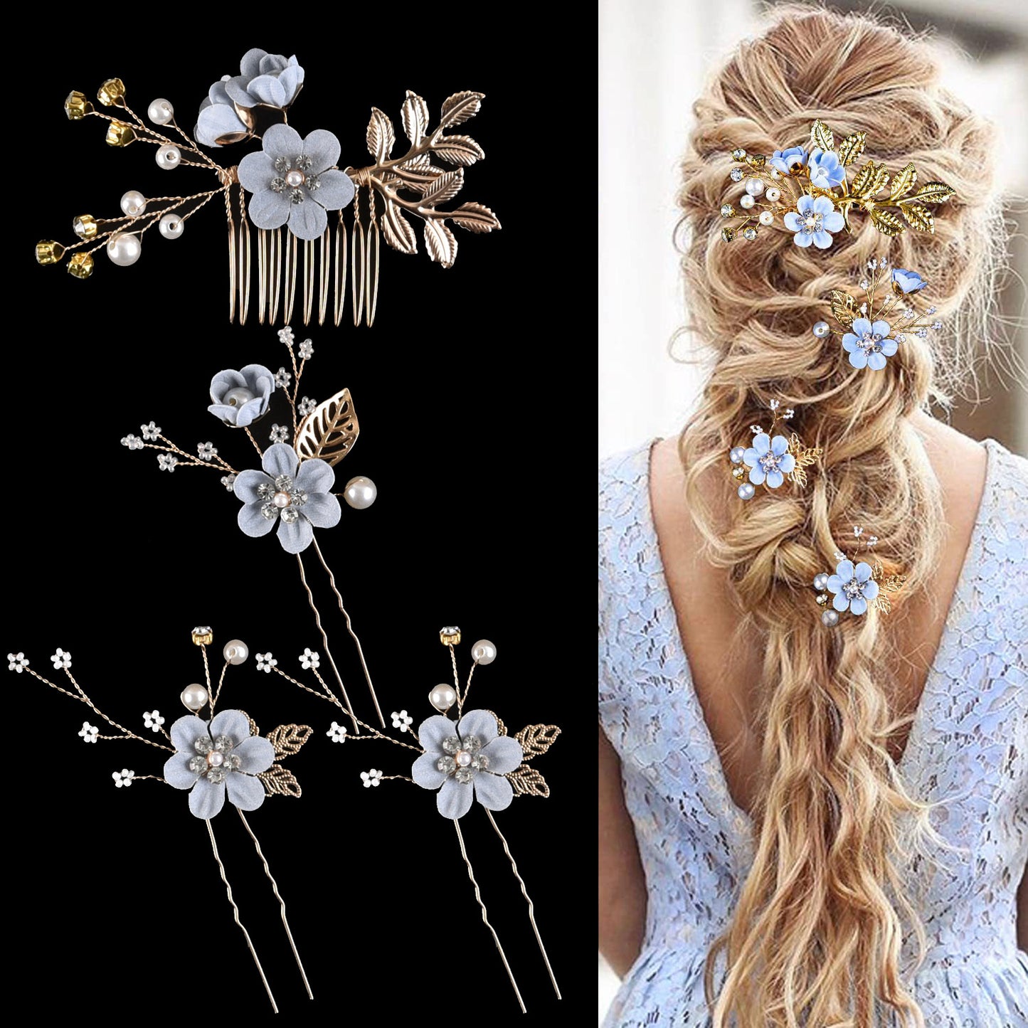 Colorful Floral Bride Wedding Hairpiece Set