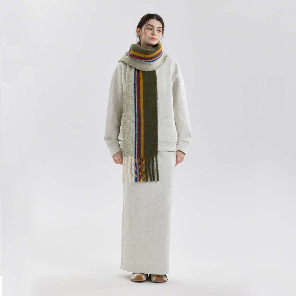 Vintage Wool Blend Plaid Scarf for Women - Warm and Cozy