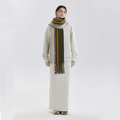 Vintage Wool Blend Plaid Scarf for Women - Warm and Cozy