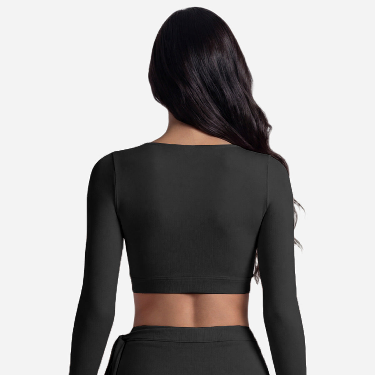 Long Sleeve Cross-Back Workout Skirt Set Women Ballet Style Yoga Outfit