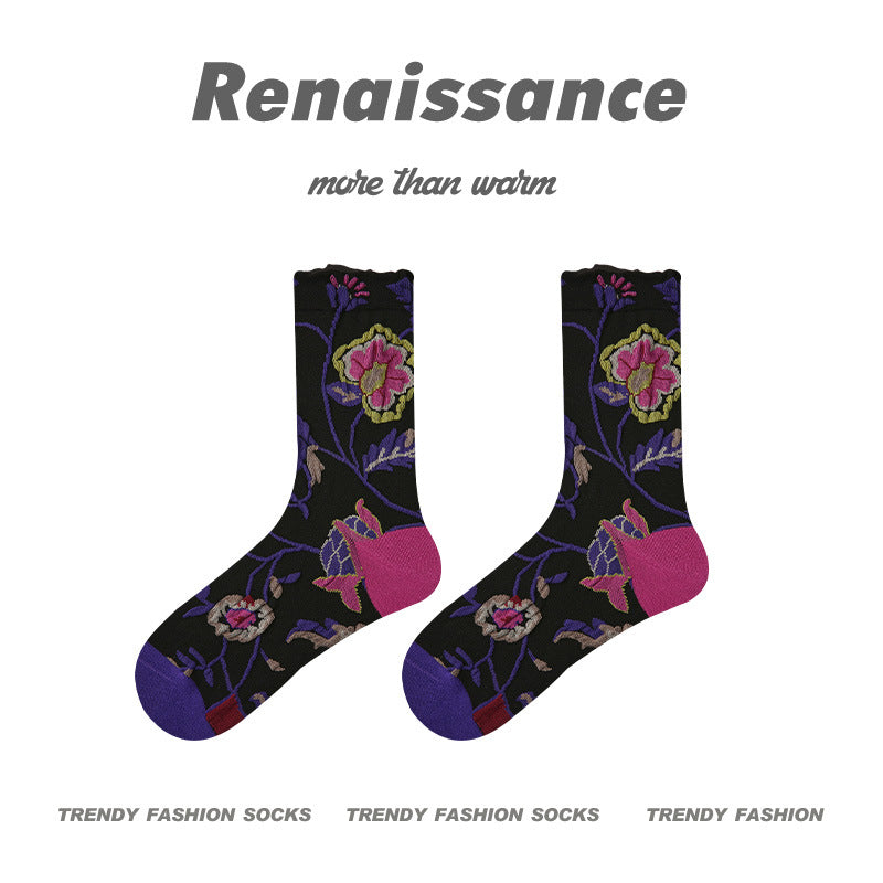 Renaissance Embossed Mid Calf Cotton Socks