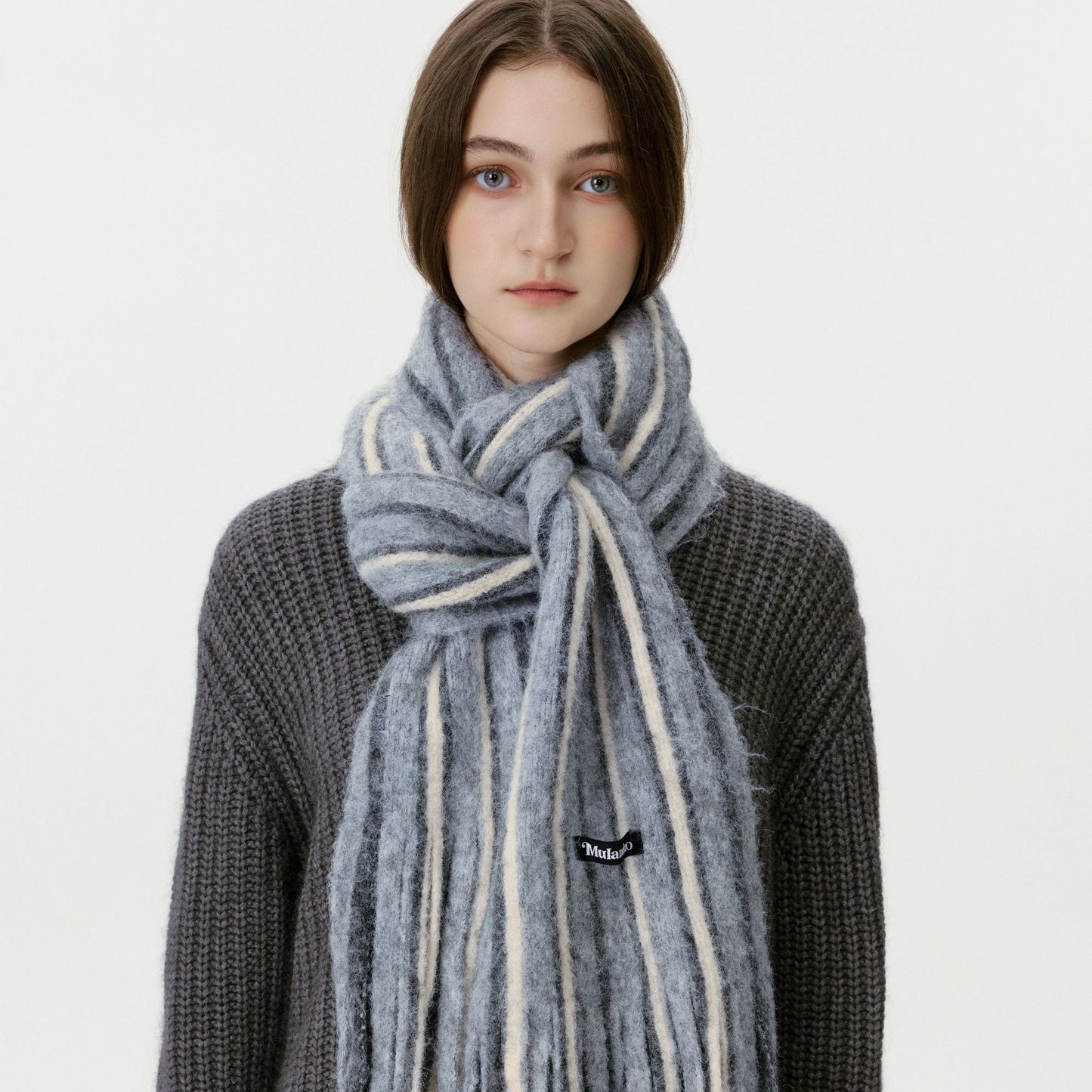 Trendy Color Block Striped Tassel Scarf Warm Shawl