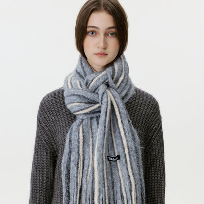Trendy Color Block Striped Tassel Scarf Warm Shawl