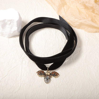 Long Bee Pendant Rhinestone Necklace Versatile Chic