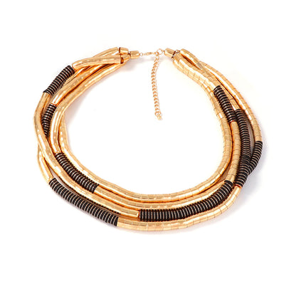 Necklace Multi Layer Wood And Metal Geometric Statement