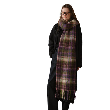 Designer Plaid Winter Scarf Cozy Woven Shawl with Fringes