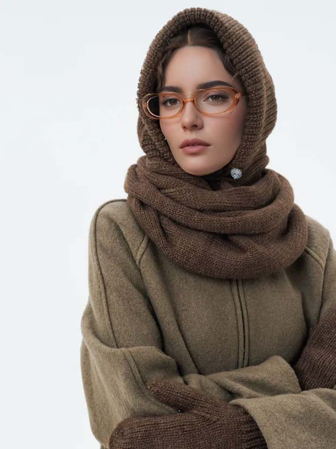 Solid Color Knit Hooded Scarf - Warm and Cozy Unisex Design