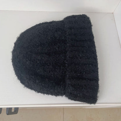 Vintage Warm Thick Knit Beanie with Contrast Color for Women