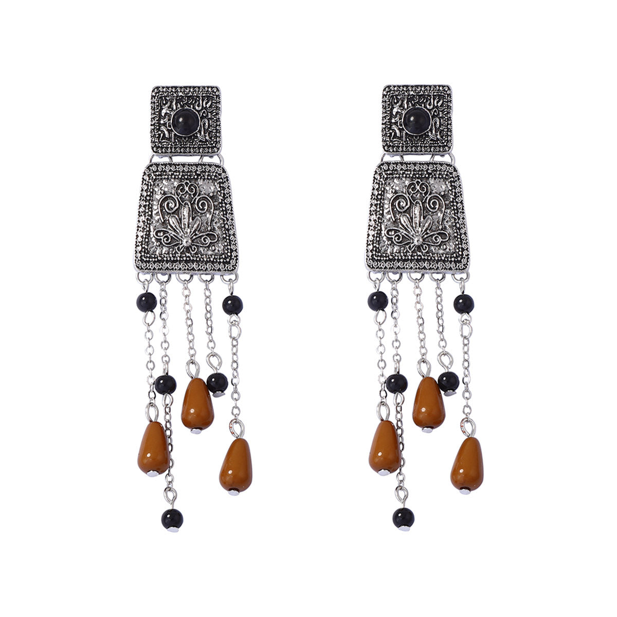 Long Tassel Geometric Floral Alloy Bohemian Earrings