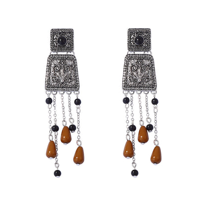 Long Tassel Geometric Floral Alloy Bohemian Earrings