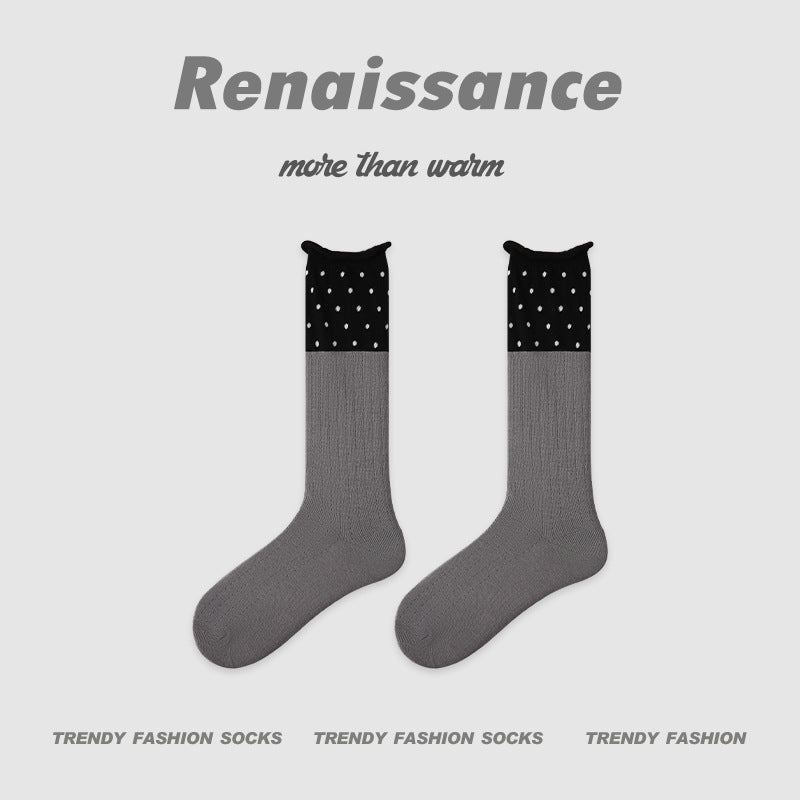 Renaissance Miu Style Polka Dot Cotton Mid Calf Socks