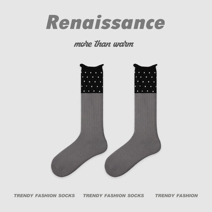Renaissance Miu Style Polka Dot Cotton Mid Calf Socks