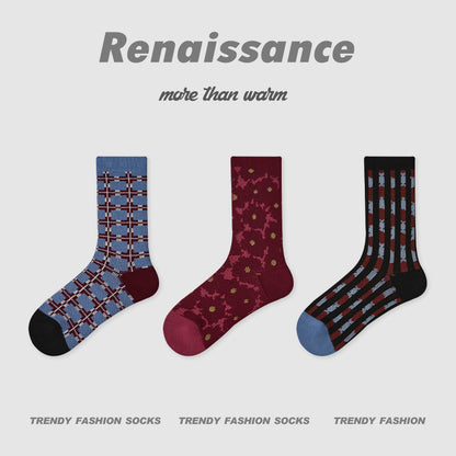 Butterfly Floral Combed Cotton Mid Calf Socks