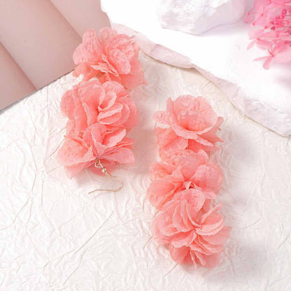 Fabric Flower Statement Earrings Lightweight Office Chic