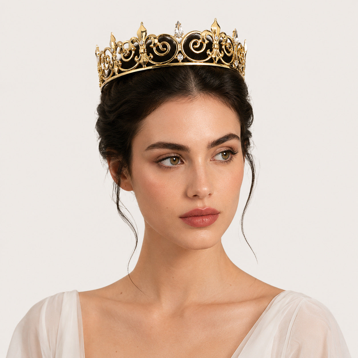 Vintage Gold Crown Headpiece with Rhinestones for Parties