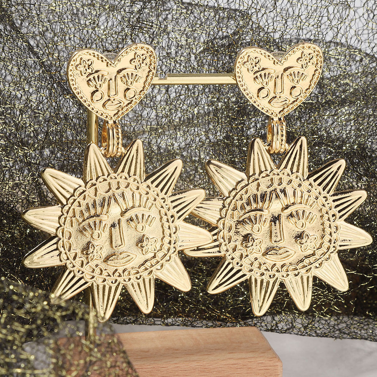 Alloy Sunflower Heart Dangle Earrings Minimal Trendy
