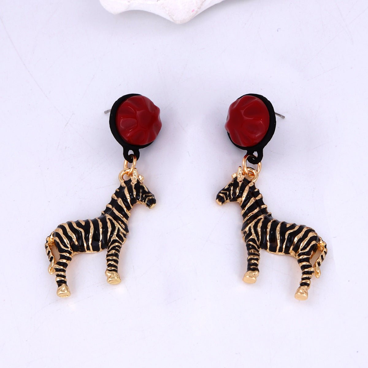 Zinc Alloy Zebra Enamel Drop Earrings