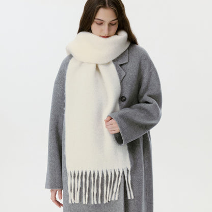 Solid Color Wool Scarf with Fringe - Stylish and Cozy
