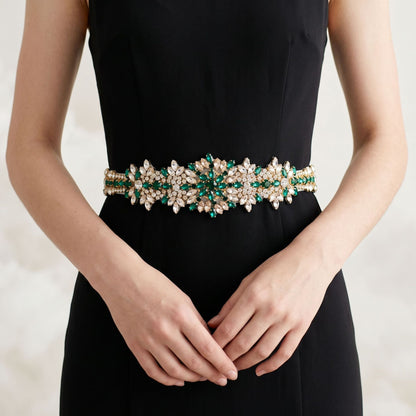Fashion Vintage Rhinestone Satin Sash Belt for Brides and Evening Gowns
