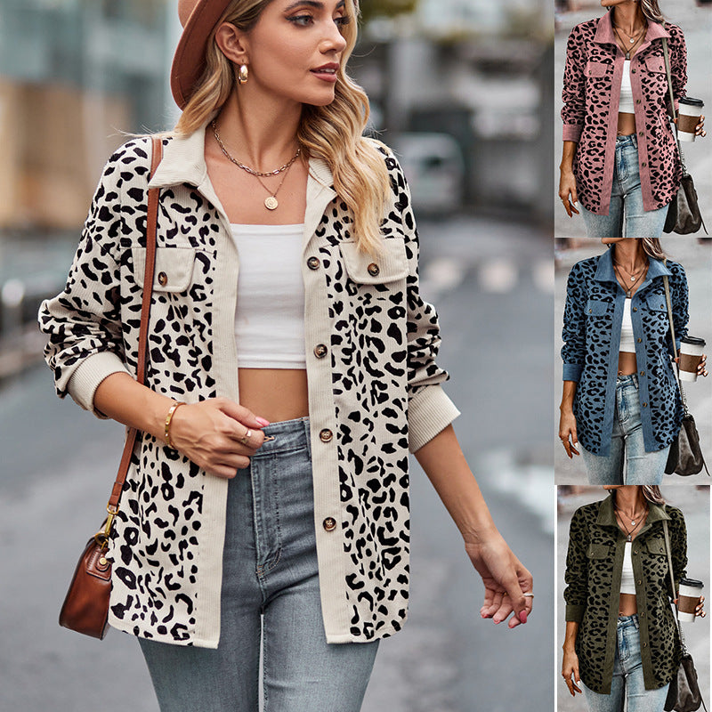 Leopard Print Long Sleeve Button-Up Jacket for Women