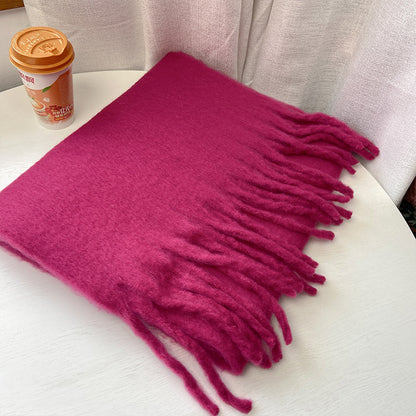 Chic Solid Color Faux Cashmere Scarf With Tassels for Women