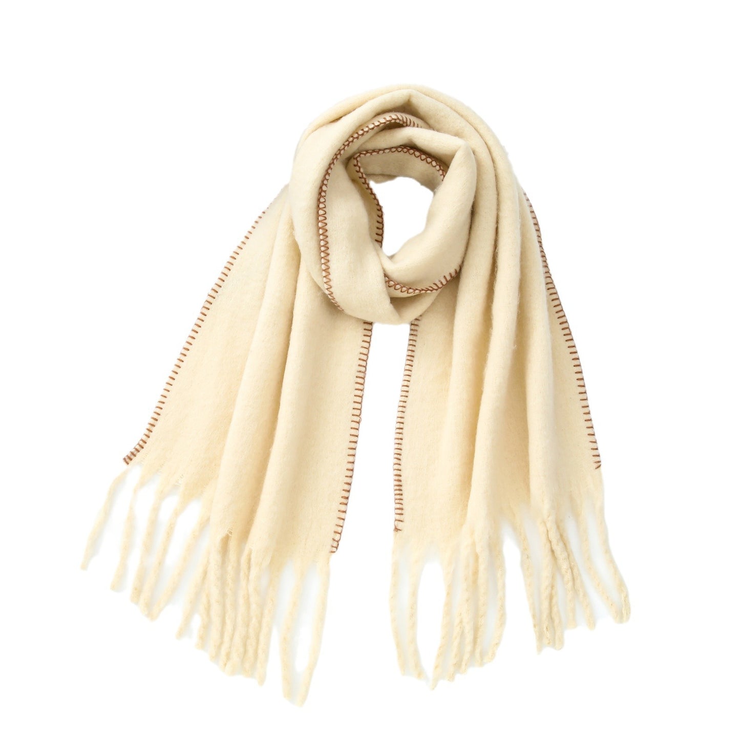 Solid Color Fringed Scarf Stylish Warm Winter Wrap