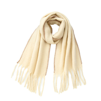 Solid Color Fringed Scarf Stylish Warm Winter Wrap