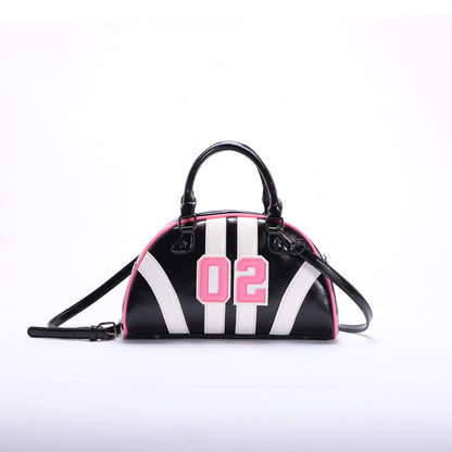 Bowling Bag for Women Trendy Colorblock PU Casual Crossbody