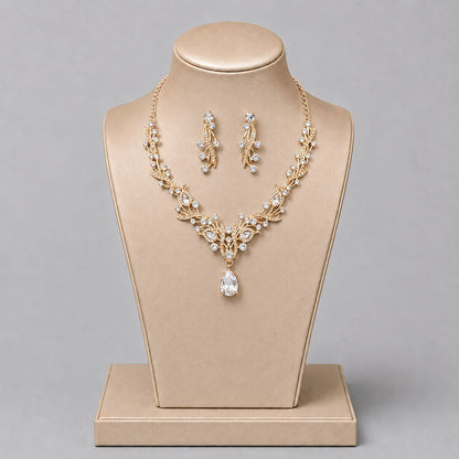Retro Alloy Rhinestone Jewelry Set Elegant Necklace and Earrings for Evening Wear