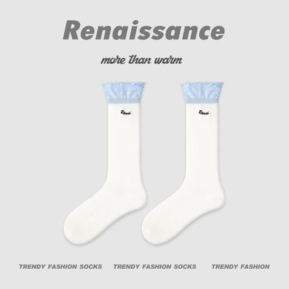 Renaissance Hollow Mesh Cotton Mid Calf Socks