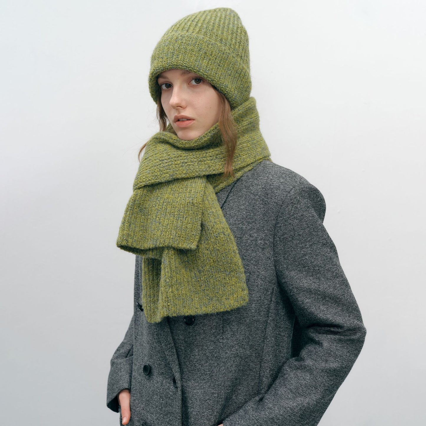 Unisex Solid Color Wool Blend Knitted Beanie and Scarf Set