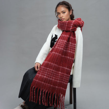 Plaid Wool Fringe Scarf Warm Winter Unisex