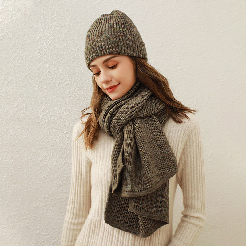 Solid Color Knitted Scarf Set for Women - Winter Warmth