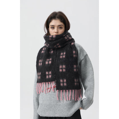 Trendy Wool-Blend Plaid Scarf with Fringe for Men and Women